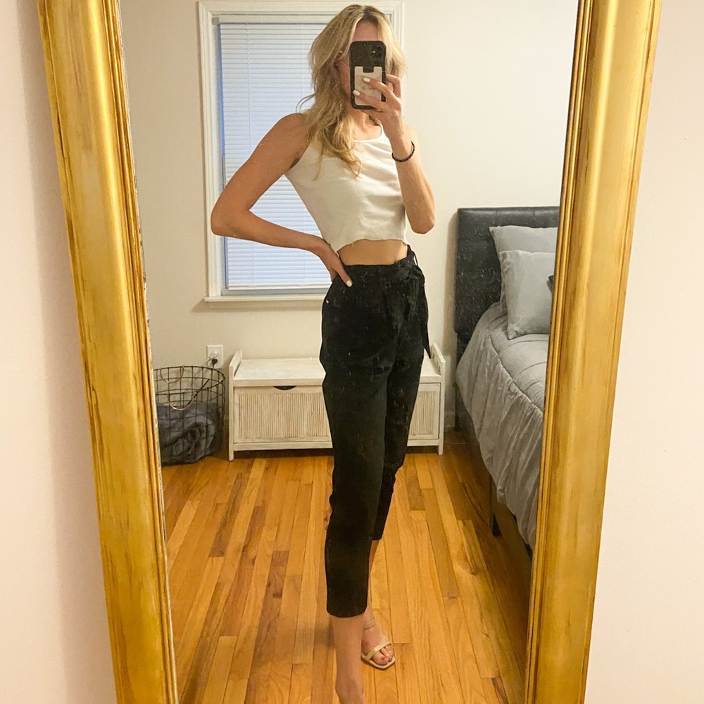 DKNY black dress pants with tie belt